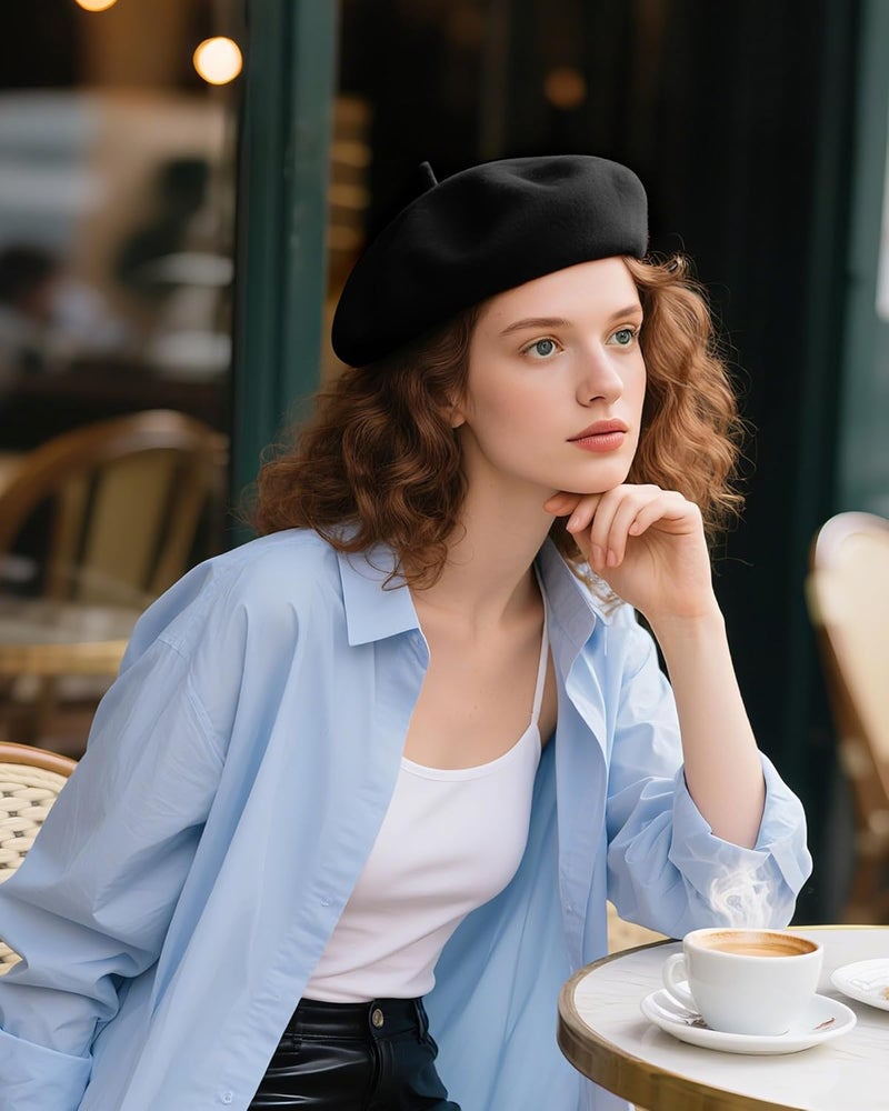 CKYPTFK Beret Hats for Women Holiday Wool French Style-Black/Red Church Hat-Clueless Outfit & Men's Beret - Image 4